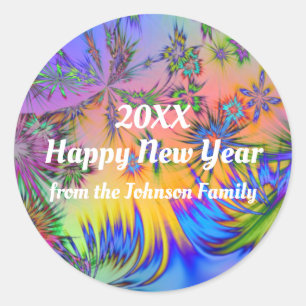 Fireworks Personalized Happy New Year Stickers