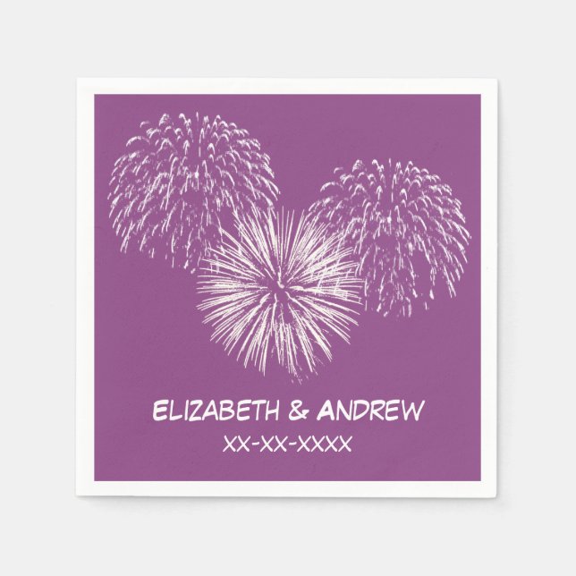 Fireworks, Plum Purple Background, Name Monogram Napkin (Front)