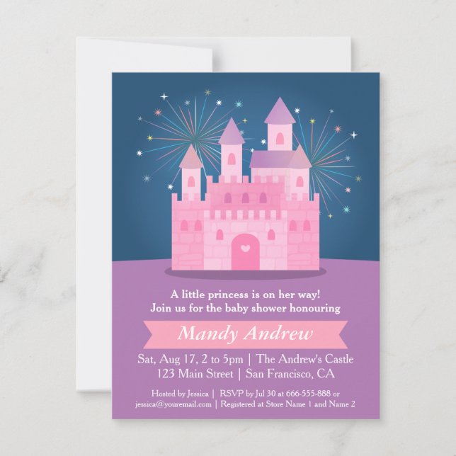 Fireworks Princess Castle Baby Girl Shower Party Invitation (Front)