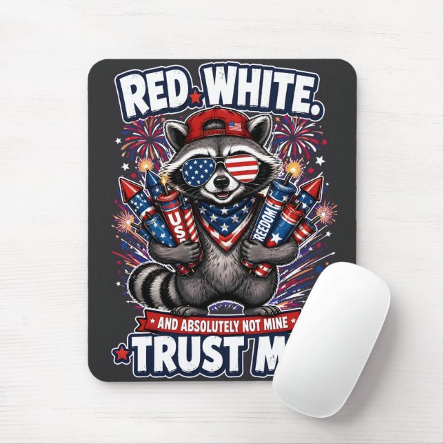 Fireworks Raccoon 4th of July Mouse Pad (With Mouse)