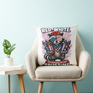 Fireworks Raccoon 4th of July Pillow