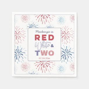 Fireworks Red White Two 2nd Birthday Party Napkin
