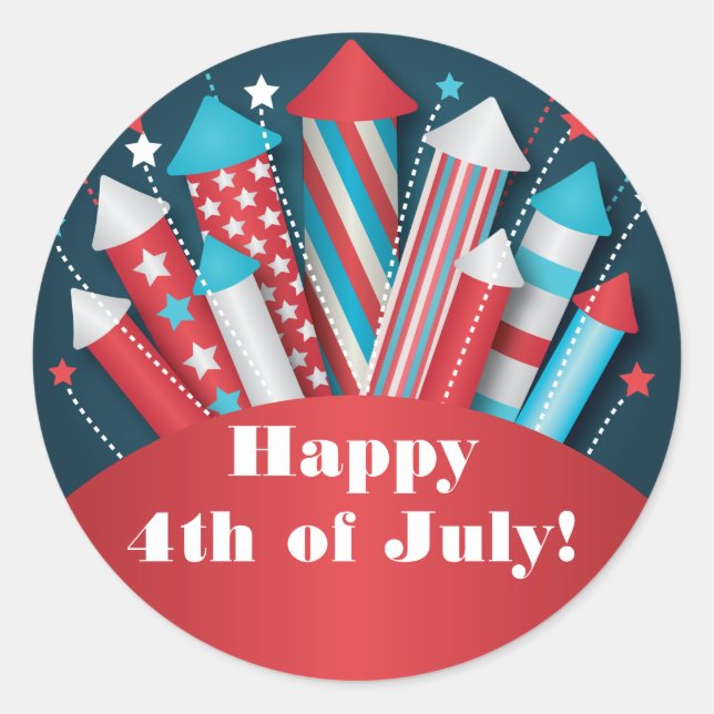 Fireworks Rockets 4th of July Party Stickers (Front)