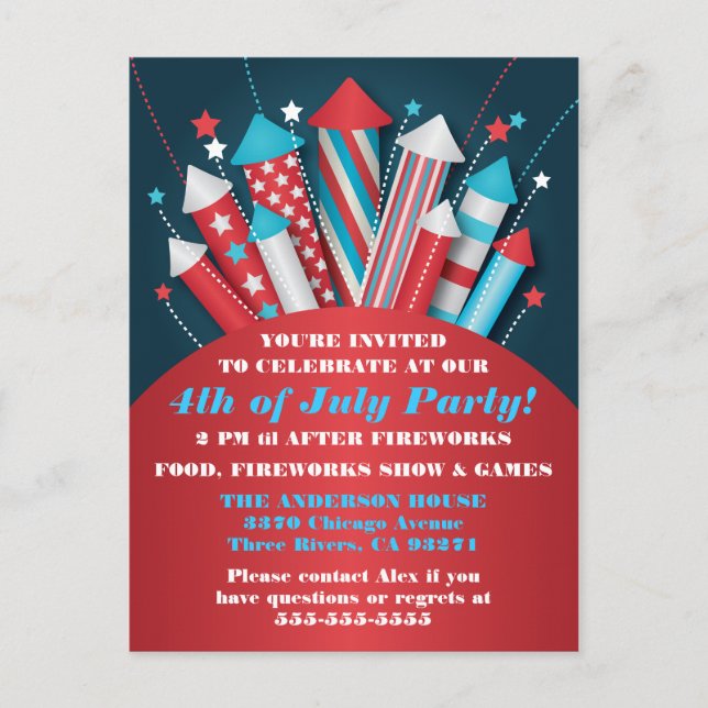 Fireworks Rockets 4th of July Postcard (Front)