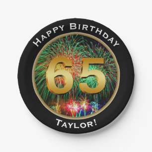 Fireworks Sixty-Fifth 65th Birthday with Name Paper Plate