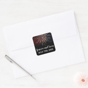 Fireworks Sky Fourth of July Colourful Wedding Square Sticker
