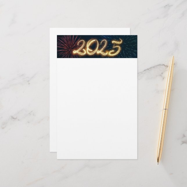 Fireworks Sparkling Happy New Year 2025 Stationery (Front/Back In Situ)