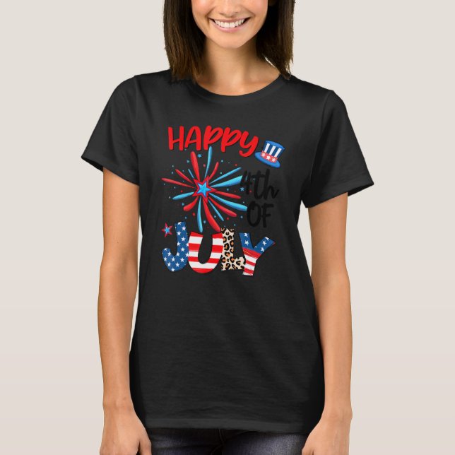 Fireworks Star Leopard Firework American Happy 4th T-Shirt (Front)