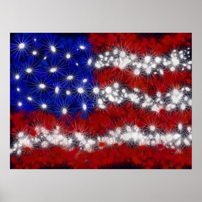 Fireworks Stars and Stripes American Flag Poster (Front)