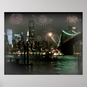Fireworks sur New York Skyline Poster