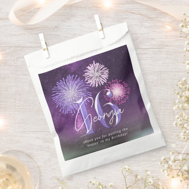 Fireworks Sweet 16 Purple ID984 Favour Bag (Clipped)