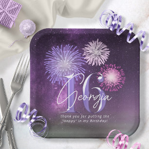 Fireworks Sweet 16 Purple ID984 Paper Plate