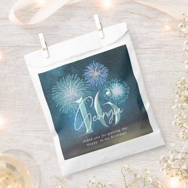 Fireworks Sweet 16 Teal ID984 Favour Bag (Clipped)