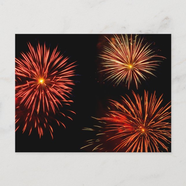 Fireworks trio against black sky postcard (Front)