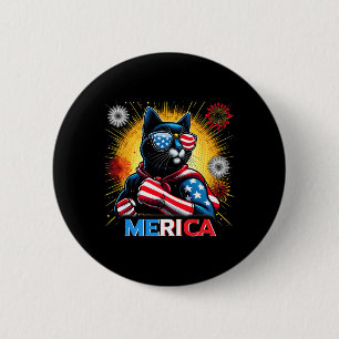 Fireworks Us Flag Patriotic Black Cat 2 Inch Round Button