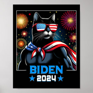Fireworks Us President Biden 2024 Black Cat  Poster