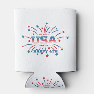 Fireworks USA Patriotic Red White Blue Can Cooler
