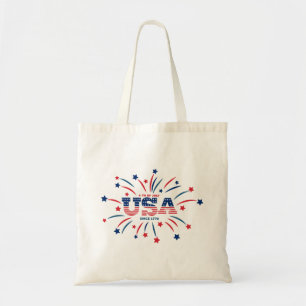 Fireworks USA Patriotic Red White Blue Tote Bag