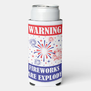 Fireworks Warning Sign Seltzer Can Cooler