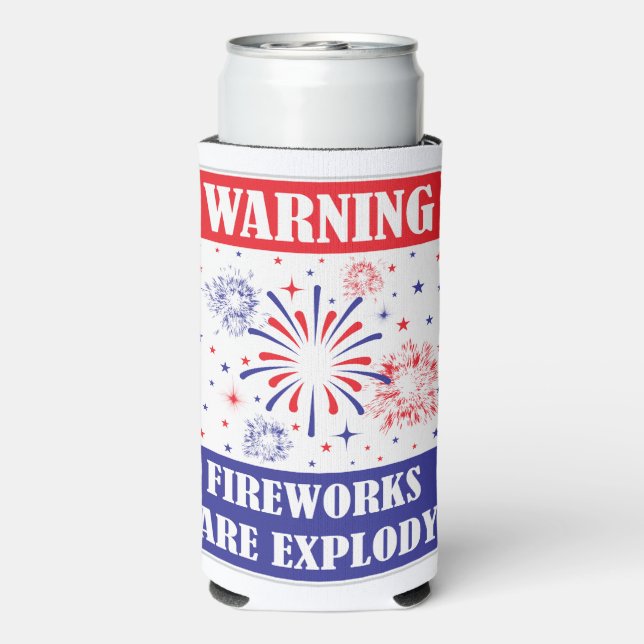 Fireworks Warning Sign Seltzer Can Cooler (Seltzer Back)