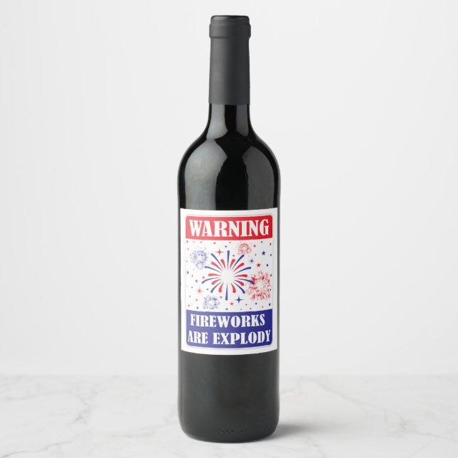 Fireworks Warning Sign Wine Label (Front)