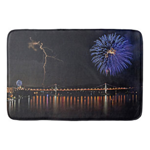 Fireworks With Lightning Bath Mat