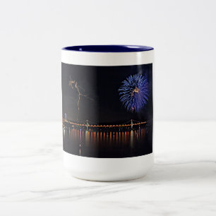 Fireworks With Lightning Two-Tone Coffee Mug