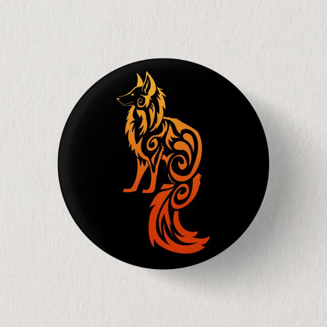 Firey Red Tribal Fox Kitsune 1 Inch Round Button (Front)