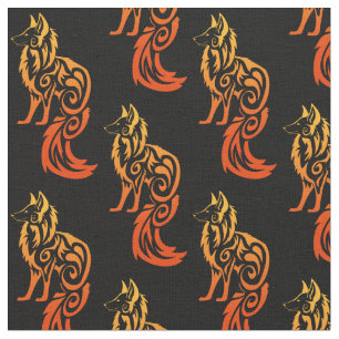 Firey Red Tribal Fox Kitsune Fabric