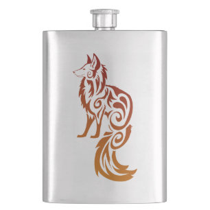 Firey Red Tribal Fox Kitsune Hip Flask