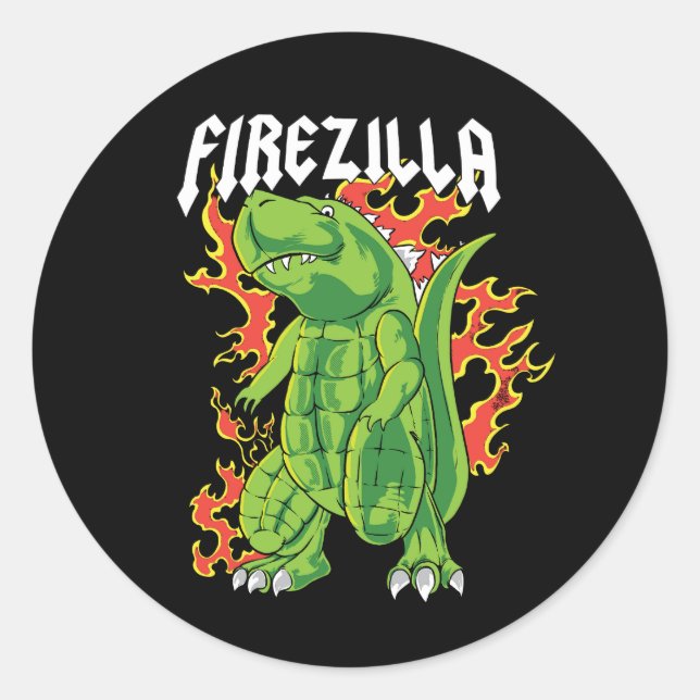 Firezilla Green And Fire Monster Classic Round Sticker (Front)