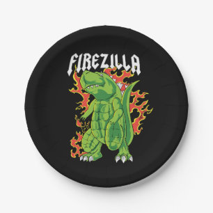 Firezilla Green And Fire Monster Paper Plate