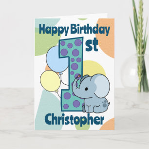 First 1st Birthday Elephant Custom  Card