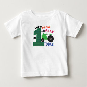 First 1st birthday- green tractor plow and play baby T-Shirt