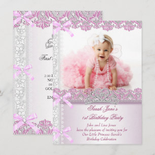 First 1st Birthday Party Girls Princess Pink Photo Invitation