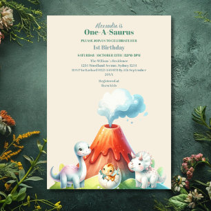 First 1st Birthday Party Watercolor Dinosaurs Invitation