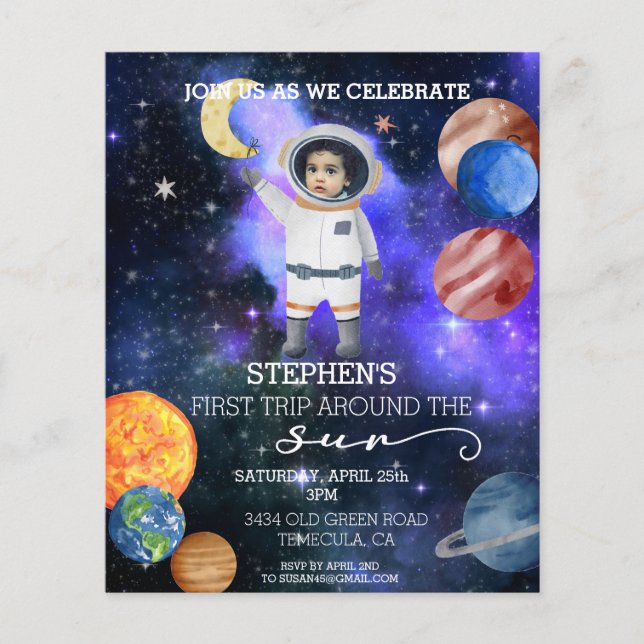 First 1st Birthday Space Astronaut Galaxy Planets  (Front)