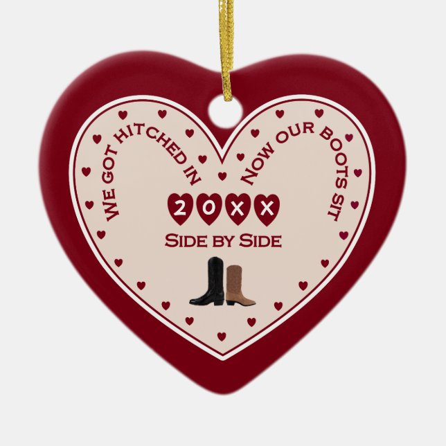 First 1st Christmas Married Country Western Gift Ceramic Ornament (Front)