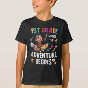 First 1st Grade Adventure School Teacher Kids Boys T-Shirt