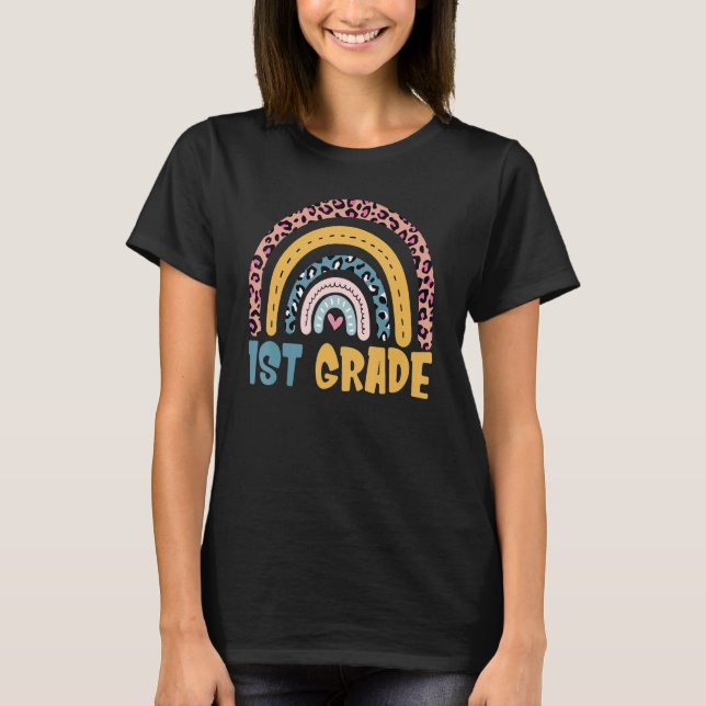 First 1st Grade Boho Rainbow Student Teacher Back  T-Shirt (Front)