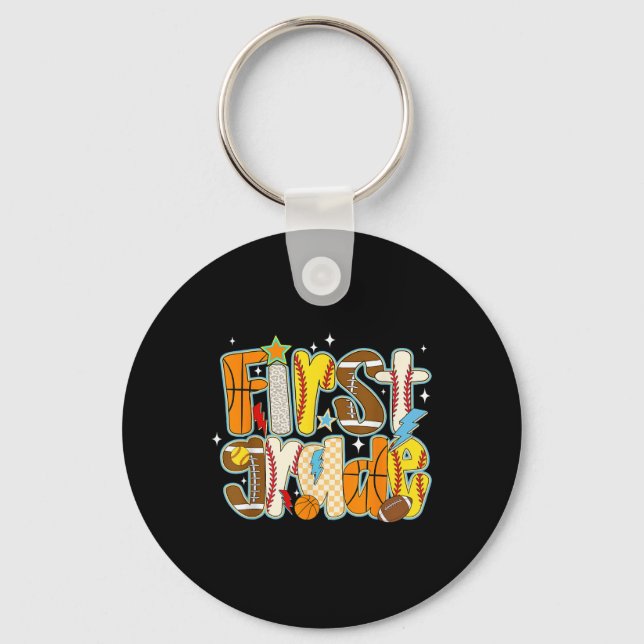 First 1st Grade Boy Baseball Basketball Football S Keychain (Front)