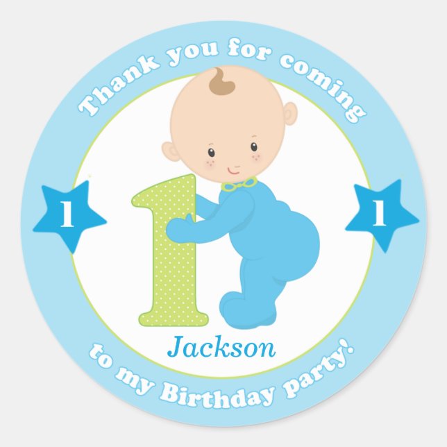 First 1st kids birthday sticker stickers favours (Front)