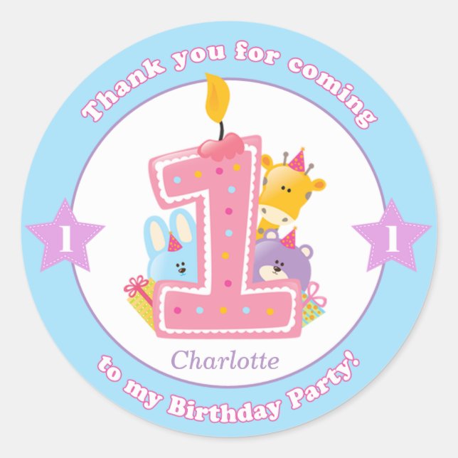 First 1st kids birthday sticker stickers favours (Front)