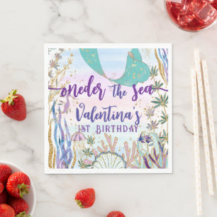 First 1st ONEder the Sea Birthday Mermaid Glitter Napkin