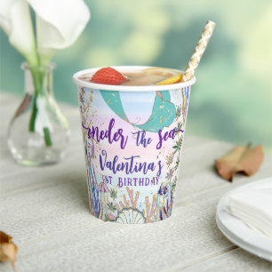 First 1st ONEder the Sea Birthday Mermaid Glitter Paper Cups