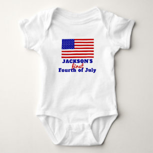 First 4th of July American Flag Personalized Baby Bodysuit