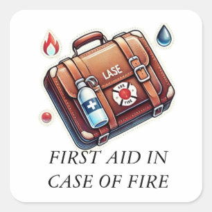 FIRST AID IN CASE OF FIRE SQUARE STICKER