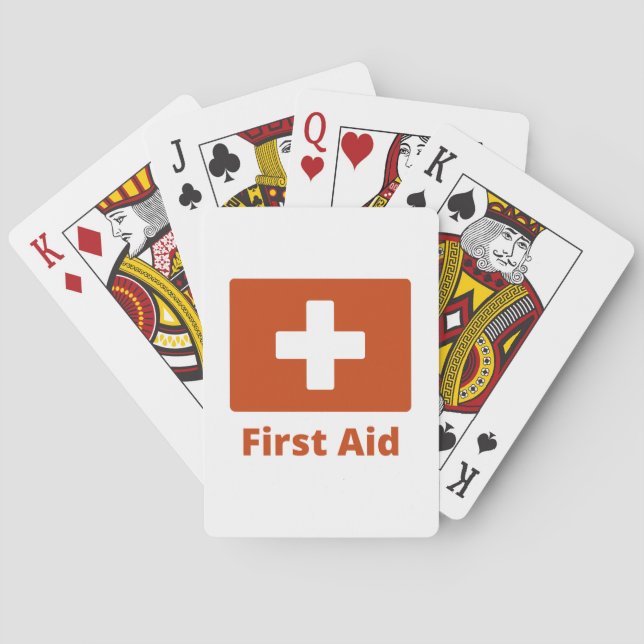 First Aid Playing Cards Simple Red White Design (Back)