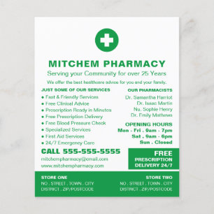 First Aid Symbol, Pharmacy, Pharmacists Advert Flyer
