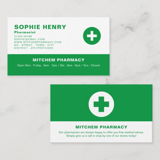 First Aid Symbol, Pharmacy, Pharmacists Business Card (Front/Back)